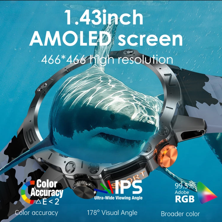 K59 IP67 BT5.0 1.43inch Smart Watch Support Voice Call / Sleep Detection(Camo Blue) by buy2fix