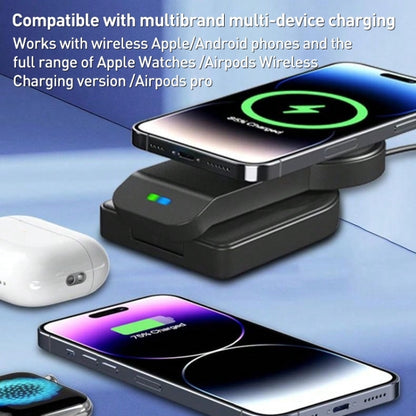 B-23 3 in 1 Foldable Magnetic Wireless Charger Phone Holder, Plug:EU Plug(White) by buy2fix