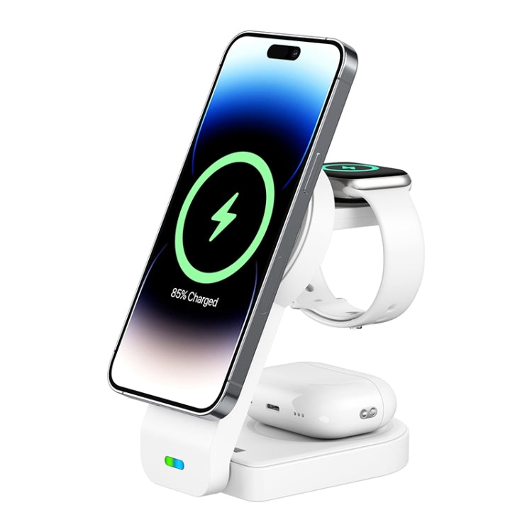 B-23 3 in 1 Foldable Magnetic Wireless Charger Phone Holder, Plug:US Plug(White) by buy2fix