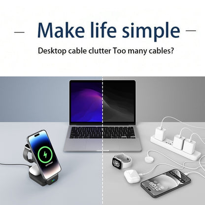 B-23 3 in 1 Foldable Magnetic Wireless Charger Phone Holder, Plug:US Plug(Black) by buy2fix