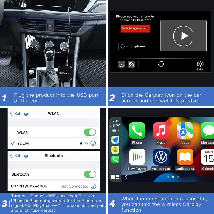 USB + USB-C / Type-C Wired to Wireless Carplay Adapter(Black) by buy2fix
