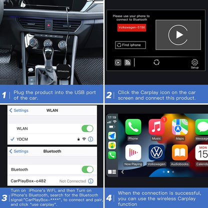 USB + USB-C / Type-C Wired to Wireless Carplay Adapter(Black) by buy2fix