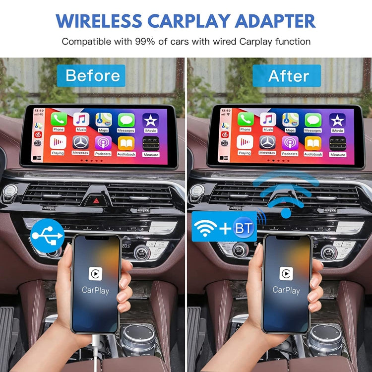 USB + USB-C / Type-C Wired to Wireless Carplay Adapter(Black) by buy2fix