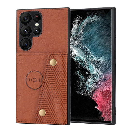 For Samsung Galaxy S24 Ultra 5G Double Buckle Card Slots Magnetic Phone Case(Brown)