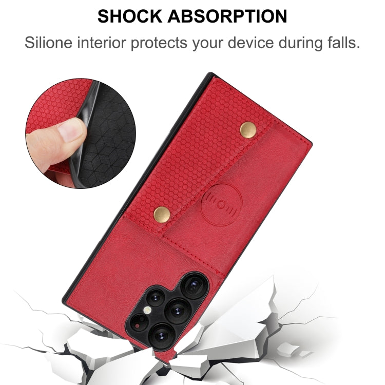 For Samsung Galaxy S24 Ultra 5G Double Buckle Card Slots Magnetic Phone Case(Red) - Galaxy S24 Ultra 5G Cases by buy2fix | Online Shopping UK | buy2fix