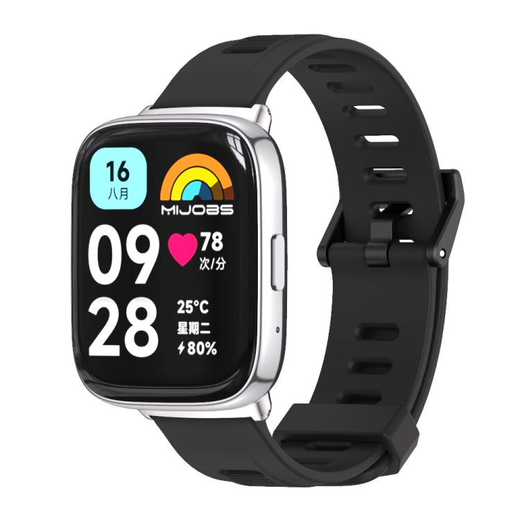 For Redmi Watch 3 Lite / Watch 3 Active Mijobs Flat Hole Breathable TPU Watch Band(Black+Silver) - Watch Bands by MIJOBS | Online Shopping UK | buy2fix