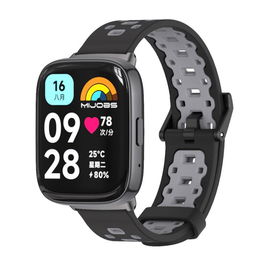 For Redmi Watch 3 Lite / Watch 3 Active Mijobs Square Hole Breathable TPU Watch Band(Black Grey) - Watch Bands by MIJOBS | Online Shopping UK | buy2fix