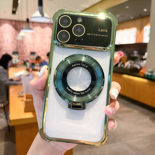 For iPhone 14 Pro Max MagSafe Holder Shockproof TPU Phone Case with Lens Film(Green) - iPhone 14 Pro Max Cases by buy2fix | Online Shopping UK | buy2fix