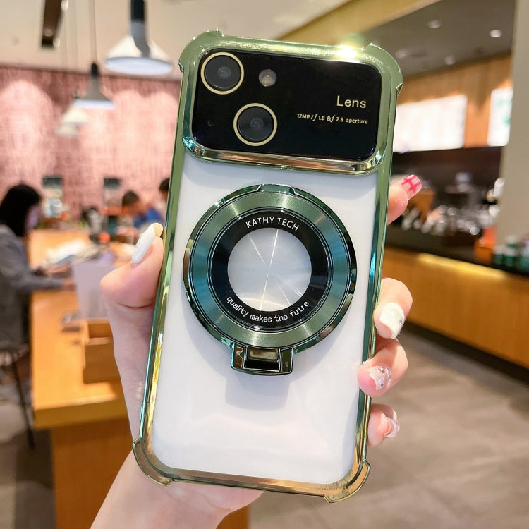 For iPhone 15 MagSafe Holder Shockproof TPU Phone Case with Lens Film(Green) - iPhone 15 Cases by buy2fix | Online Shopping UK | buy2fix