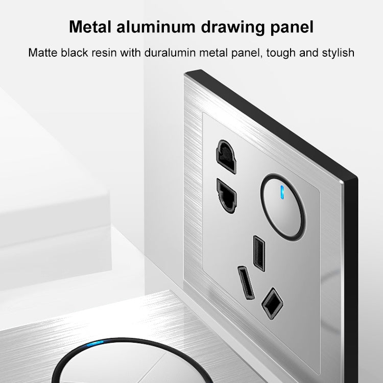 86mm Gray Aluminum Wire Drawing LED Switch Panel, Style:Dual Computer Socket by buy2fix