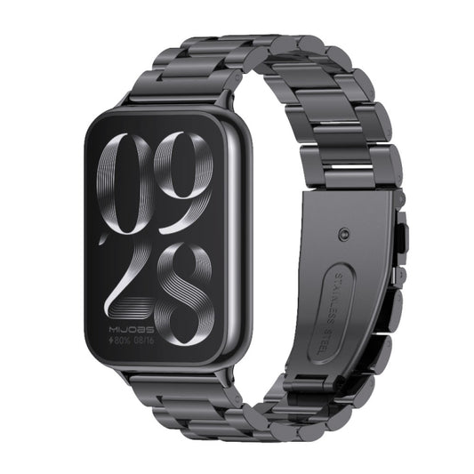For Xiaomi Smart Band 9 Pro / 8 Pro Mijobs Three Beads Stainless Steel Watch Band(Black) - Watch Bands by MIJOBS | Online Shopping UK | buy2fix