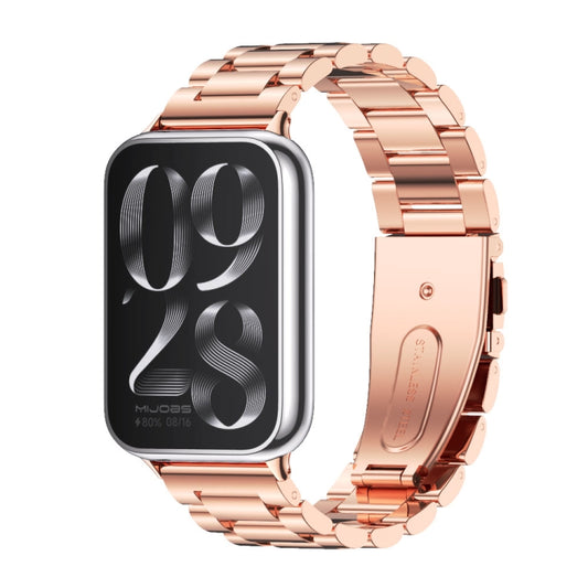 For Xiaomi Smart Band 9 Pro / 8 Pro Mijobs Three Beads Stainless Steel Watch Band(Rose Gold) - Watch Bands by MIJOBS | Online Shopping UK | buy2fix