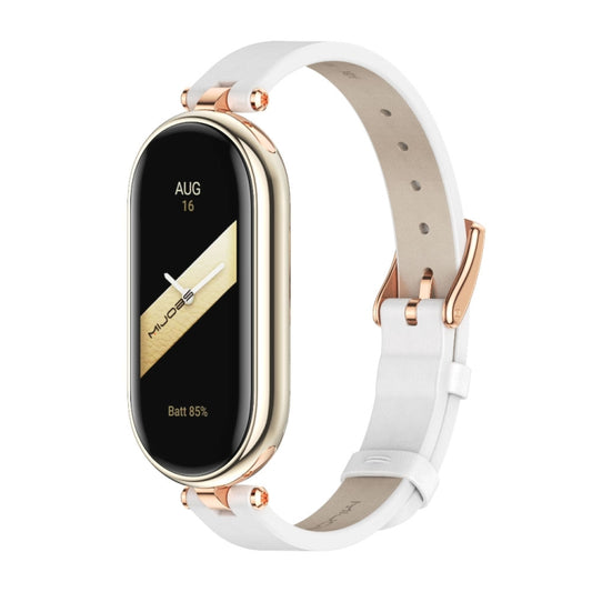For Xiaomi Smart Band 10 / 9 / 8 Mijobs First Layer Cowhide Watch Band(White Rose Gold) - Watch Bands by MIJOBS | Online Shopping UK | buy2fix