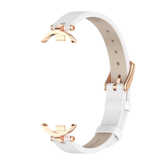 For Xiaomi Smart Band 10 / 9 / 8 Mijobs First Layer Cowhide Watch Band(White Rose Gold) - Watch Bands by MIJOBS | Online Shopping UK | buy2fix