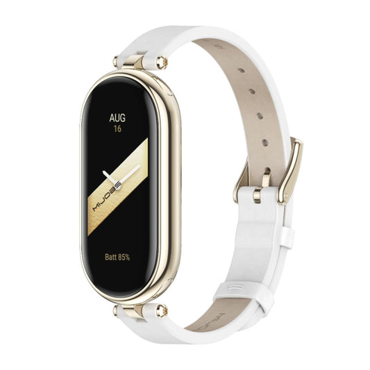 For Xiaomi Smart Band 10 / 9 / 8 Mijobs First Layer Cowhide Watch Band(White Light Gold) - Watch Bands by MIJOBS | Online Shopping UK | buy2fix