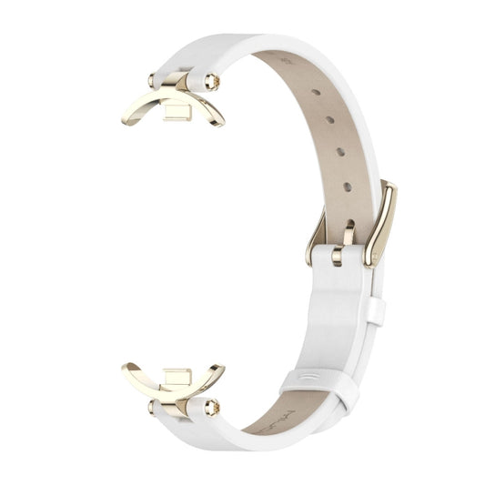 For Xiaomi Smart Band 10 / 9 / 8 Mijobs First Layer Cowhide Watch Band(White Light Gold) - Watch Bands by MIJOBS | Online Shopping UK | buy2fix