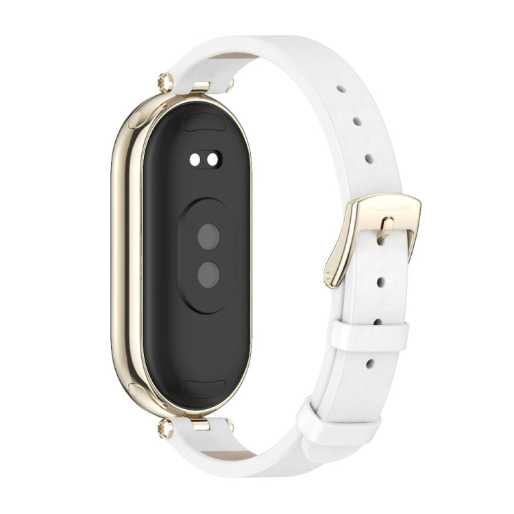 For Xiaomi Smart Band 10 / 9 / 8 Mijobs First Layer Cowhide Watch Band(White Light Gold) - Watch Bands by MIJOBS | Online Shopping UK | buy2fix