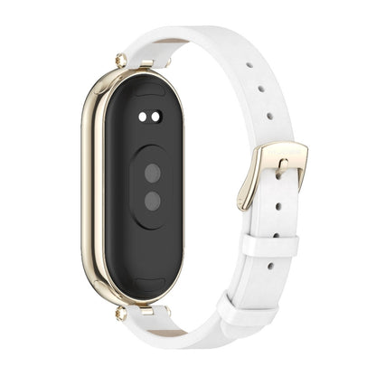 For Xiaomi Smart Band 10 / 9 / 8 Mijobs First Layer Cowhide Watch Band(White Light Gold) - Watch Bands by MIJOBS | Online Shopping UK | buy2fix