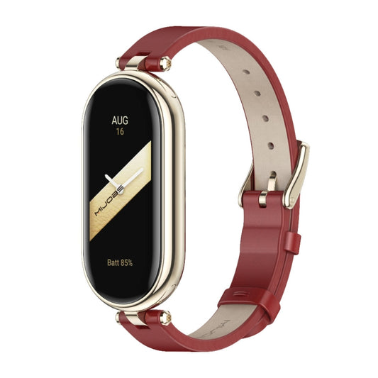 For Xiaomi Smart Band 10 / 9 / 8 Mijobs First Layer Cowhide Watch Band(Red Light Gold) - Watch Bands by MIJOBS | Online Shopping UK | buy2fix