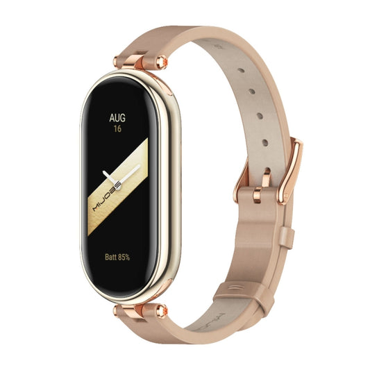 For Xiaomi Smart Band 10 / 9 / 8 Mijobs First Layer Cowhide Watch Band(Apricot Rose Gold) - Watch Bands by MIJOBS | Online Shopping UK | buy2fix