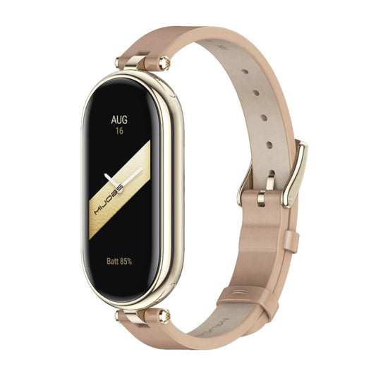 For Xiaomi Smart Band 10 / 9 / 8 Mijobs First Layer Cowhide Watch Band(Apricot Light Gold) - Watch Bands by MIJOBS | Online Shopping UK | buy2fix