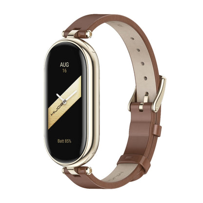 For Xiaomi Smart Band 10 / 9 / 8 Mijobs First Layer Cowhide Watch Band(Brown Light Gold) - Watch Bands by MIJOBS | Online Shopping UK | buy2fix