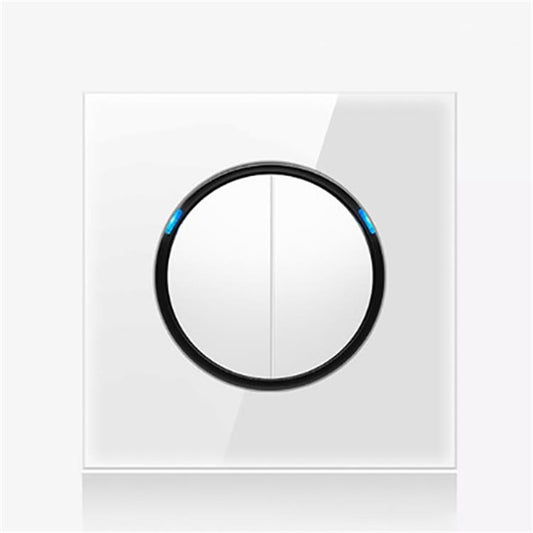 86mm Round LED Tempered Glass Switch Panel, White Round Glass, Style:Two Open Dual Control -  by buy2fix | Online Shopping UK | buy2fix