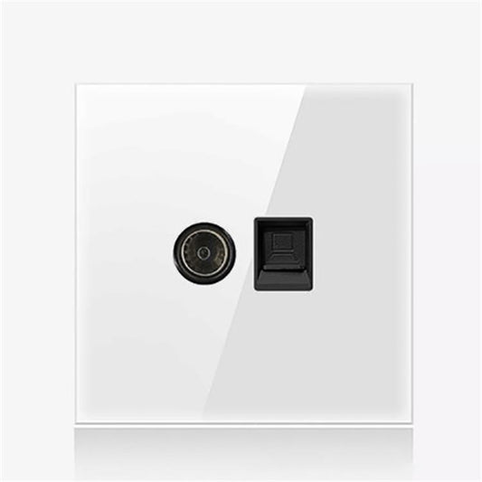 86mm Round LED Tempered Glass Switch Panel, White Round Glass, Style:TV-Computer Socket -  by buy2fix | Online Shopping UK | buy2fix