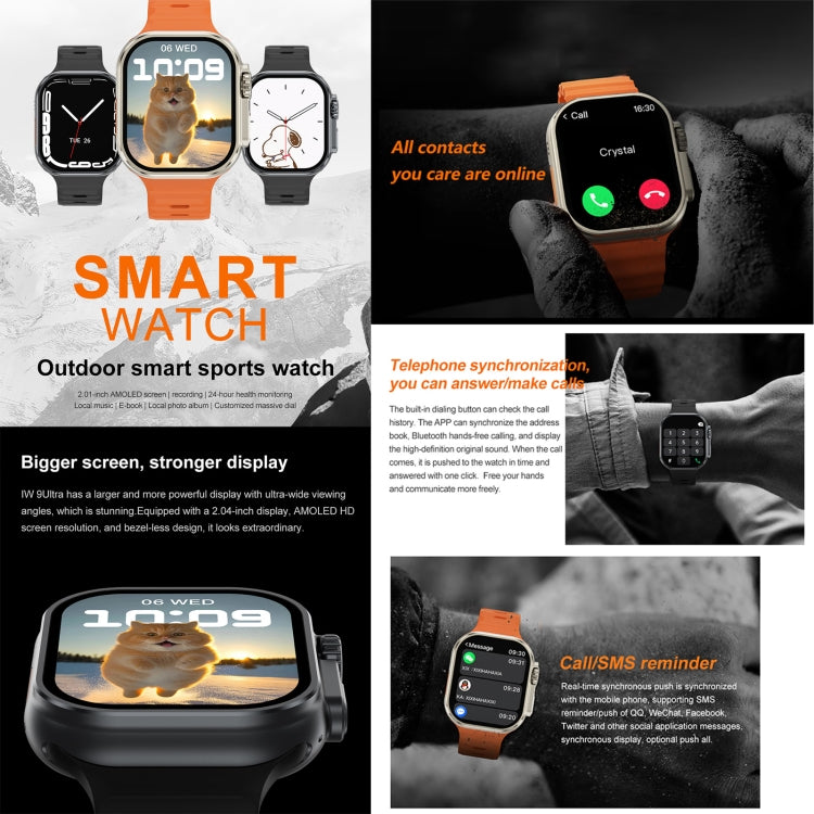 iW9 Ultra 2.04 inch Screen Smart Call Watch, BT Call / Heart Rate / Blood Pressure / Blood Oxygen(Tarnish Black) by buy2fix