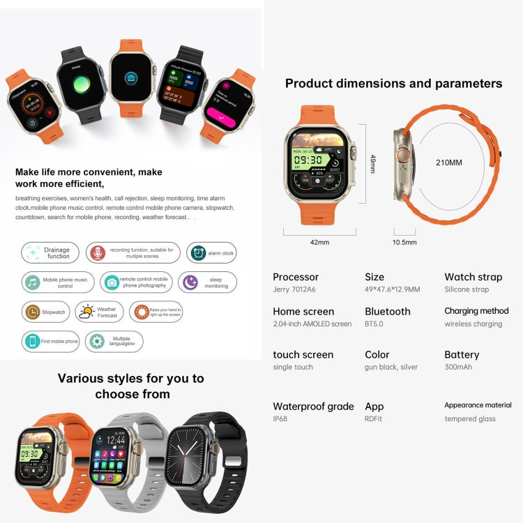 iW9 Ultra 2.04 inch Screen Smart Call Watch, BT Call / Heart Rate / Blood Pressure / Blood Oxygen(Orange Gold) by buy2fix