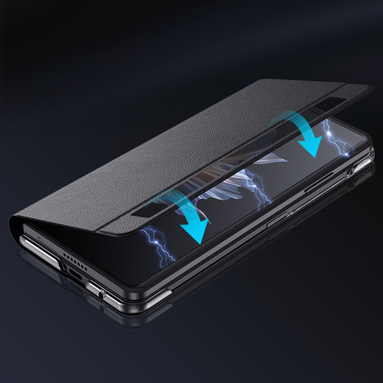 For Honor Magic Vs2 Attraction Flip Holder Side Window Smart Leather Phone Case(Black) - Honor Cases by buy2fix | Online Shopping UK | buy2fix