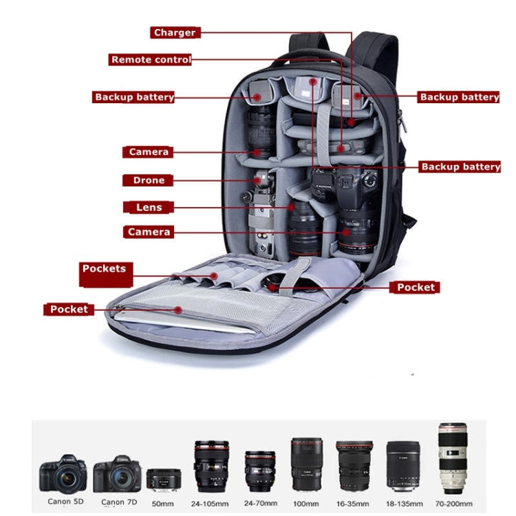CADeN W9 Travel Lens Pouch Bag Drone Camera Backpack Bag(Black) - Backpack by CADeN | Online Shopping UK | buy2fix
