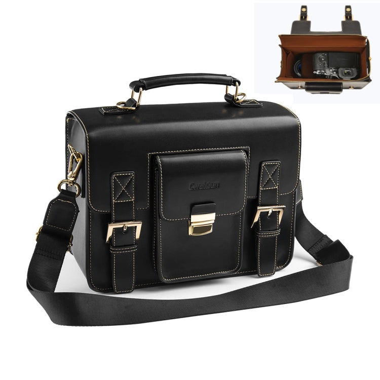 Cwatcun D83 Vintage Small Camera Case Leather Camera Messenger Bag, Size:24 x 17 x 12cm(Black) by Cwatcun