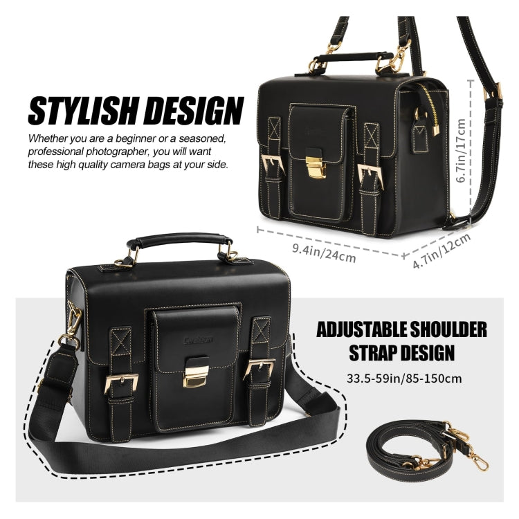 Cwatcun D83 Vintage Small Camera Case Leather Camera Messenger Bag, Size:24 x 17 x 12cm(Black) by Cwatcun