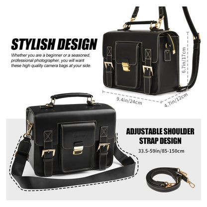 Cwatcun D83 Vintage Small Camera Case Leather Camera Messenger Bag, Size:24 x 17 x 12cm(Black) by Cwatcun