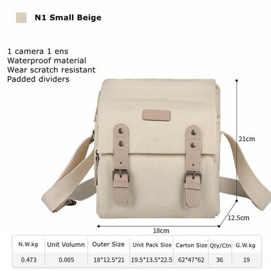 Cwatcun N1 Retro Multifunctional Canvas Waterproof Digital Camera Photography Bag, Size:18 x 12.5 x 21cm Beige - Strap Satchel by Cwatcun | Online Shopping UK | buy2fix