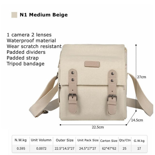 Cwatcun N1 Retro Multifunctional Canvas Waterproof Digital Camera Photography Bag, Size:22.5 x 14.5 x 27cm Beige - Strap Satchel by Cwatcun | Online Shopping UK | buy2fix