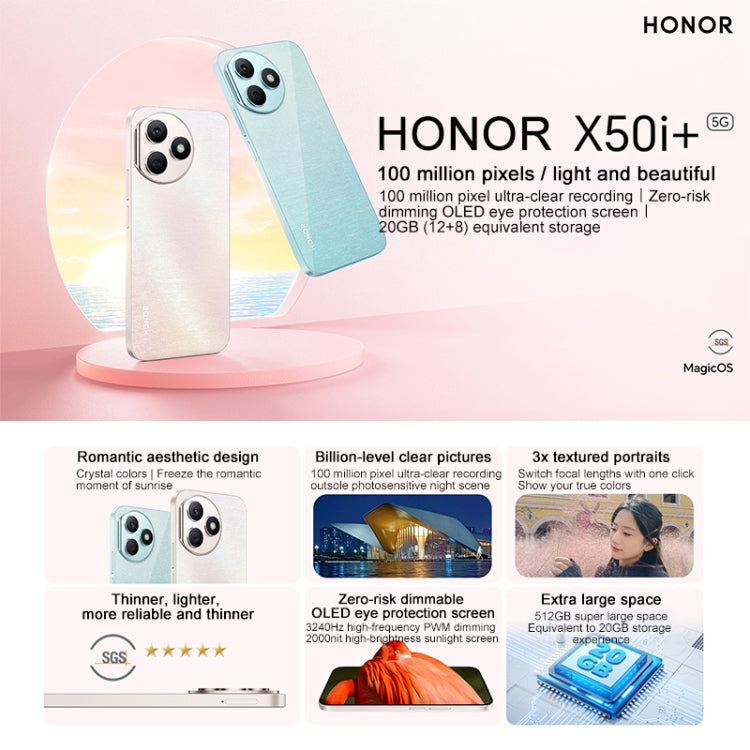 Honor X50i+, 12GB+512GB,  6.7 inch MagicOS 7.2 Dimensity 6080 Octa Core up to 2.4GHz, Network: 5G, OTG, Not Support Google Play(Pink) - Honor by HONOR | Online Shopping UK | buy2fix