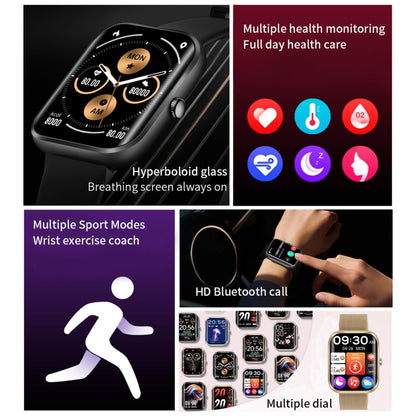 AK58 1.96 inch Screen Bluetooth Smart Watch, Silicone Band, Support Health Monitoring & 100+ Sports Modes(Gold) by buy2fix