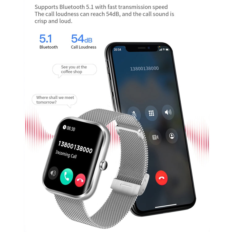 AK58 1.96 inch Screen Bluetooth Smart Watch, Silicone Band, Support Health Monitoring & 100+ Sports Modes(Silver) by buy2fix