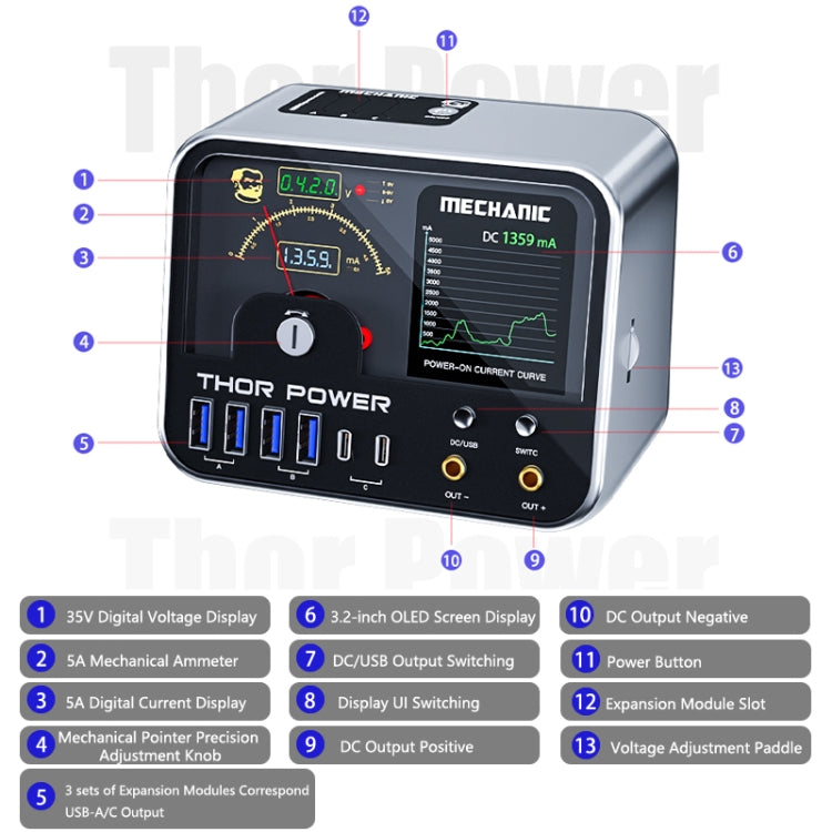 Mechanic Thor Power Intelligent DC Regulated Diagnostic Supply Power with Expansion Interface, Plug:US - Power Supply by MECHANIC | Online Shopping UK | buy2fix