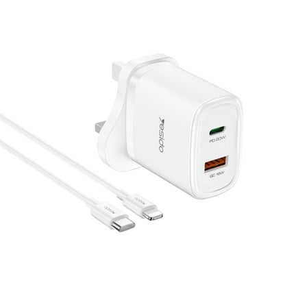 Yesido YC46 PD20W USB-C / Type-C + USB Travel Charger with 1m Type-C to 8 Pin Cable, UK Plug(White) - USB Charger by Yesido | Online Shopping UK | buy2fix