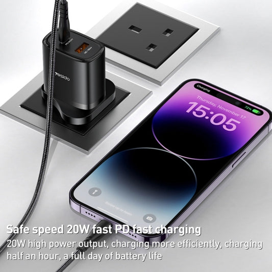 Yesido YC46 PD20W USB-C / Type-C + USB Travel Charger with 1m Type-C to 8 Pin Cable, UK Plug(White) - USB Charger by Yesido | Online Shopping UK | buy2fix