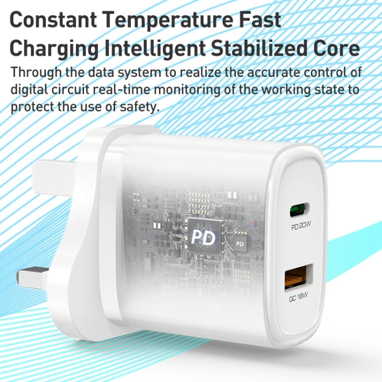 Yesido YC46 PD20W USB-C / Type-C + USB Travel Charger with 1m Type-C to 8 Pin Cable, UK Plug(White) - USB Charger by Yesido | Online Shopping UK | buy2fix