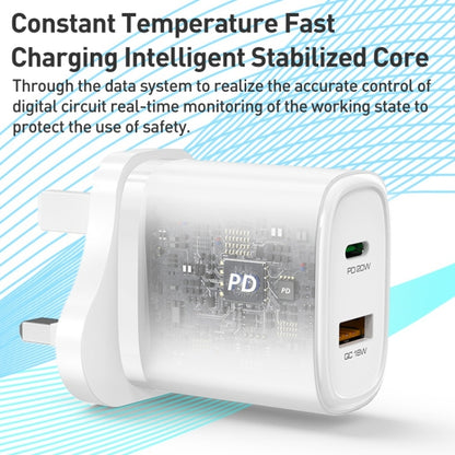 Yesido YC46 PD20W USB-C / Type-C + USB Travel Charger with 1m Type-C to 8 Pin Cable, UK Plug(White) - USB Charger by Yesido | Online Shopping UK | buy2fix