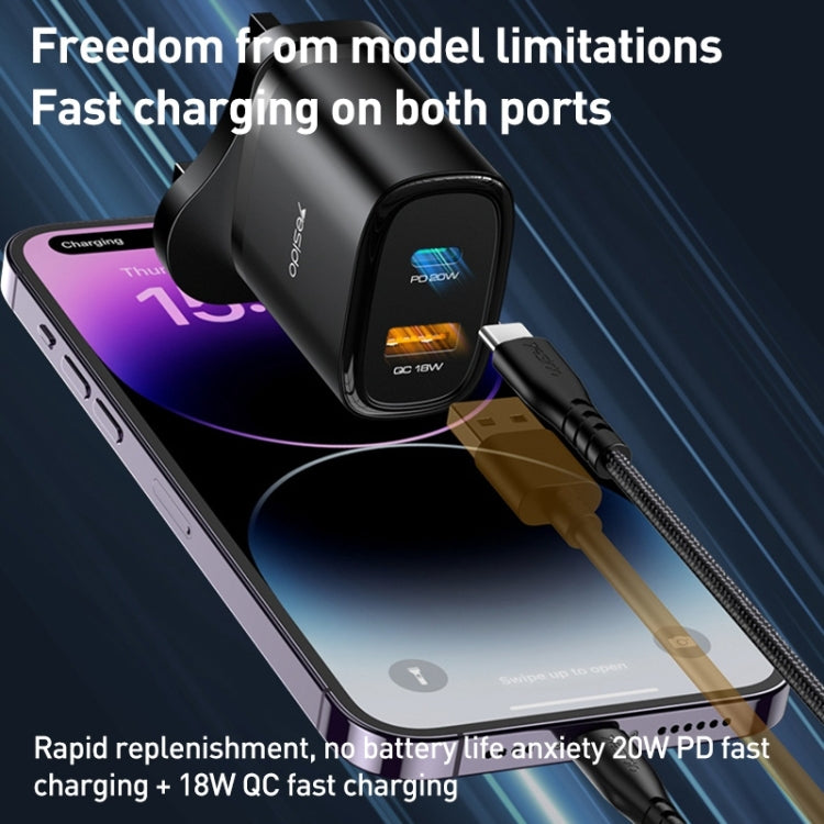 Yesido YC46 PD20W USB-C / Type-C + USB Travel Charger with 1m Type-C to 8 Pin Cable, UK Plug(White) - USB Charger by Yesido | Online Shopping UK | buy2fix