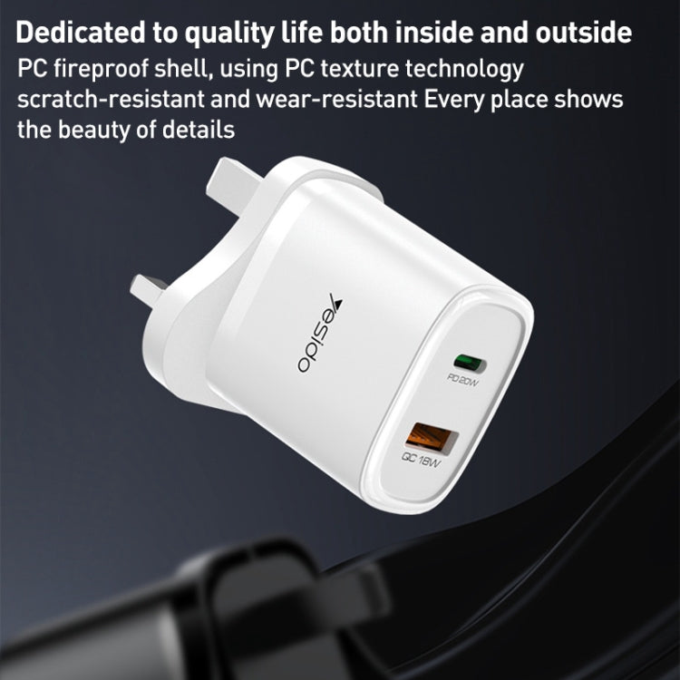 Yesido YC46 PD20W USB-C / Type-C + USB Travel Charger with 1m Type-C to 8 Pin Cable, UK Plug(White) - USB Charger by Yesido | Online Shopping UK | buy2fix