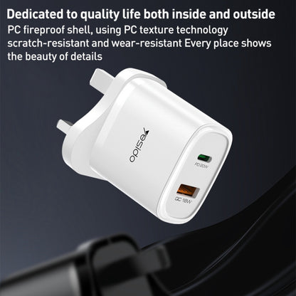 Yesido YC46 PD20W USB-C / Type-C + USB Travel Charger with 1m Type-C to 8 Pin Cable, UK Plug(White) - USB Charger by Yesido | Online Shopping UK | buy2fix