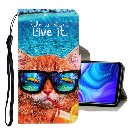 For Xiaomi Redmi 9A 3D Colored Drawing Horizontal Flip PU Leather Case with Holder & Card Slots & Wallet(Underwater Cat)