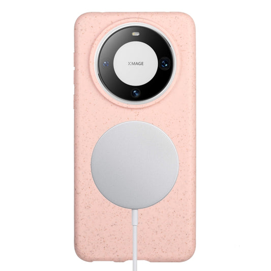 For Huawei Mate 60 Pro Wheat MagSafe Magnetic Straw Material + TPU Phone Case(Pink) - Huawei Cases by buy2fix | Online Shopping UK | buy2fix